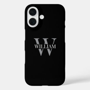 Elegant black &gray white Personalized monogram iPhone 16 Case