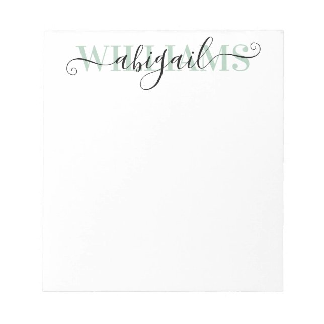 Elegant Black Green Calligraphy Script Name Notepad (Front)