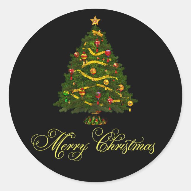 Elegant Black Green Christmas Tree Stickers (Front)