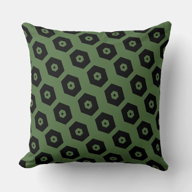 Elegant Black Green Geometric Pattern Cushion (Front)