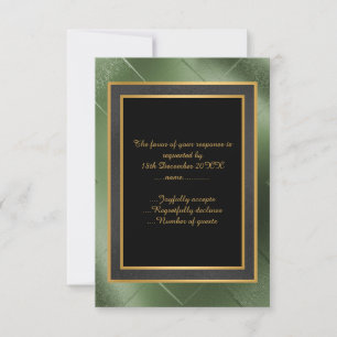 ELEGANT BLACK GREEN  GOLD EMBOSSED CUSTOM RSVP CARD