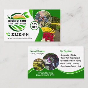 Elegant Black Green Lawncare Landscaping Service Business Card