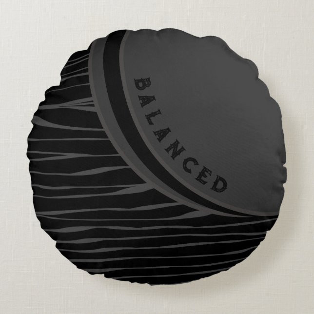 Elegant Black Grey Abstract Typography Balanced Round Cushion (Front)