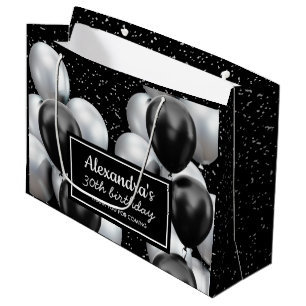 Elegant Black Grey Balloon Birthday Large Gift Bag