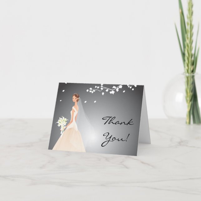 Elegant Black & Grey Bride Thank You Note Card (Front)