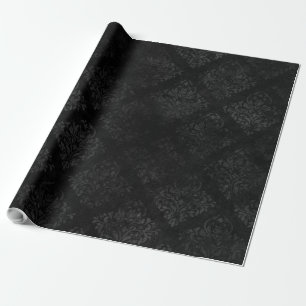 Elegant Black Grey Damask Pattern Print Wrapping Paper
