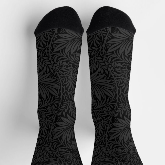 Elegant Black Grey Floral Pattern Socks (Top)