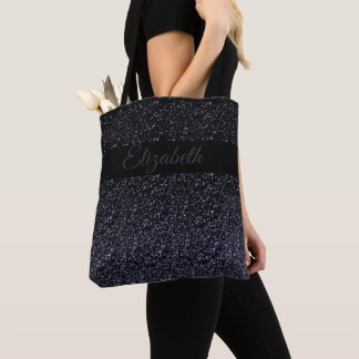 Elegant Black | Grey Glitter Girly Personalised Tote Bag