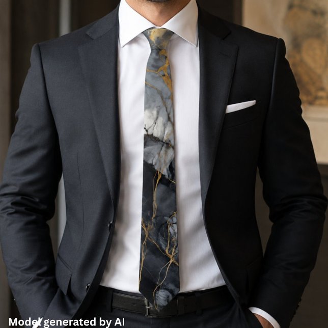 Elegant Black Grey Gold Marble Tie (Creator Uploaded)