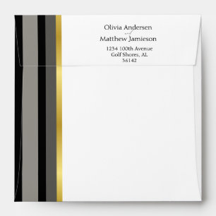 Elegant Black Grey Gold Stripe Return Wedding Envelope