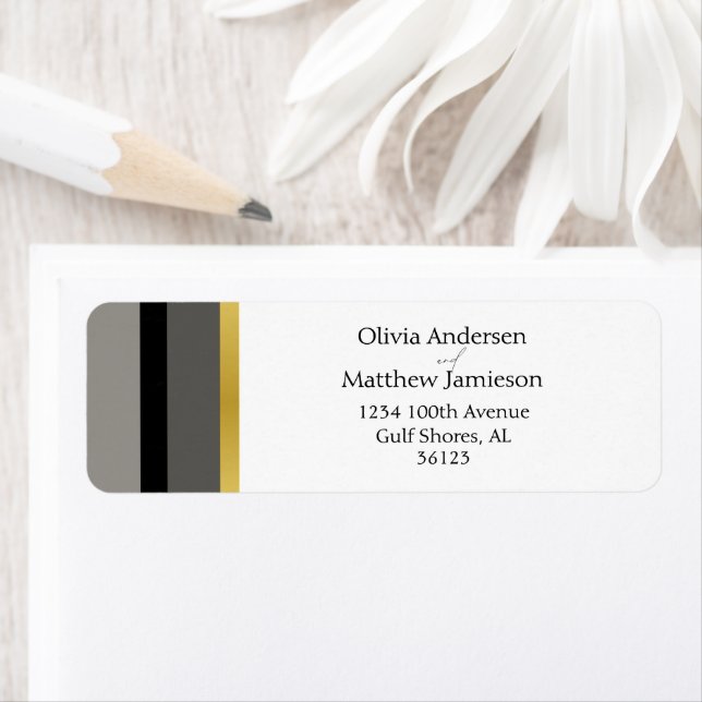 Elegant Black Grey Gold Stripe Wedding Address (Insitu)
