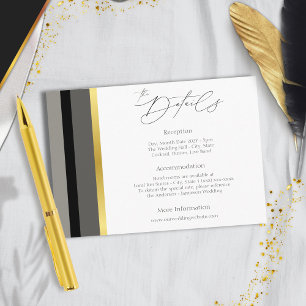 Elegant Black Grey Gold Stripe Wedding Details Enclosure Card