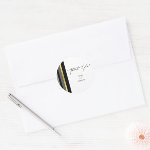 Elegant Black Grey Gold Stripes Typography Wedding Classic Round Sticker