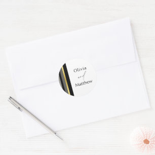 Elegant Black Grey Gold Stripes Typography Wedding Classic Round Sticker