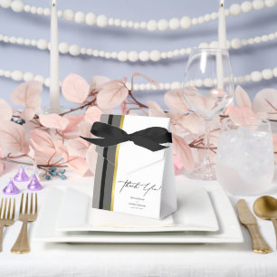 Elegant Black Grey Gold Stripes Typography Wedding Favour Box