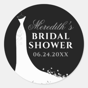 Elegant Black Grey Gown Bridal Shower Classic Round Sticker