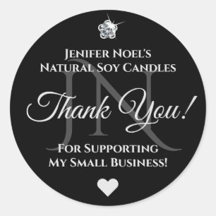 Elegant Black Grey Grey Thank You Rhinestone Glam Classic Round Sticker