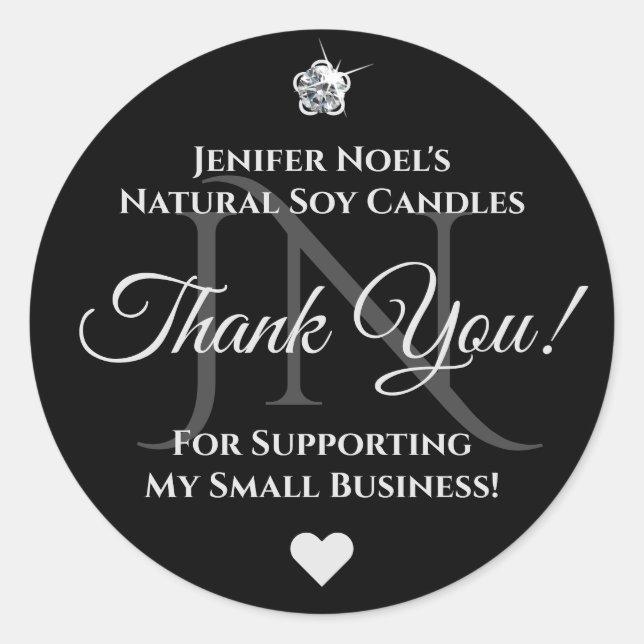 Elegant Black Grey Grey Thank You Rhinestone Glam Classic Round Sticker (Front)