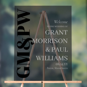 Elegant Black Grey Initials Typography Welcome Acrylic Sign