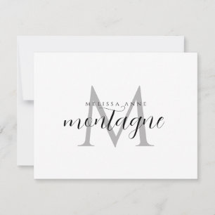 Elegant Black Grey Monogram Flat Note Card