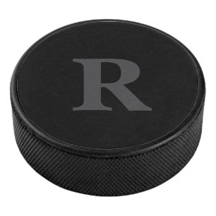 Elegant Black &grey Monogram Hockey Puck