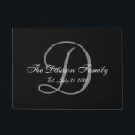 Elegant Black Grey Monogram Name Newlyweds Wedding Doormat<br><div class="desc">Personalised black and white and grey monogram design with bride and groom last name and wedding date on a black background. Makes a unique and great gift for newlyweds. Great for new house together. Customise with your name,  monogram initial and wedding date and colours. Elke Clarke©</div>