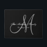 Elegant Black Grey Monogram Name Newlyweds Wedding Doormat<br><div class="desc">Personalised black and white and grey monogram design with bride and groom last name and wedding date on a black background. Makes a unique and great gift for newlyweds. Great for new house together. Customise with your name,  monogram initial and wedding date and colours. Elke Clarke©</div>