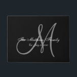 Elegant Black Grey Monogram Name Newlyweds Wedding Doormat<br><div class="desc">Personalised black and white and grey monogram design with bride and groom last name and wedding date on a black background. Makes a unique and great gift for newlyweds. Great for new house together. Customise with your name,  monogram initial and wedding date and colours. Elke Clarke©</div>