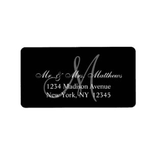 Elegant Black Grey Monogram Wedding Label