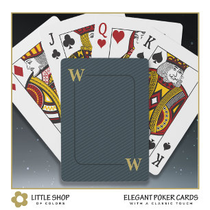 Elegant Black Grey Pinstripe Custom Gold Initial Playing Cards