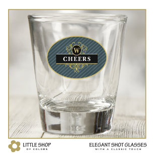 Elegant Black Grey Pinstripe Personalised Shot Glass