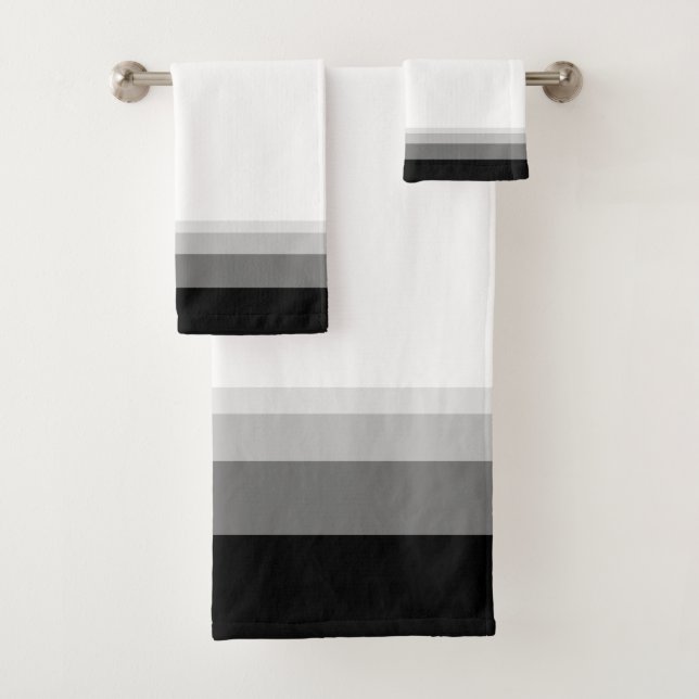 Elegant Black & Grey Stripes Bath Towel Set (Insitu)