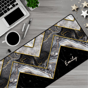 Elegant black grey unique geometric desk mat