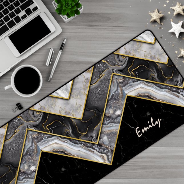 Elegant black grey unique geometric  desk mat (Creator Uploaded)