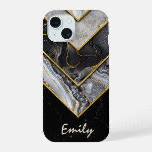 Elegant black grey unique geometric iPhone 15 case