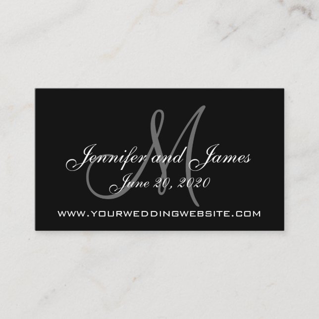 Elegant Black Grey Wedding Website Card (Front)