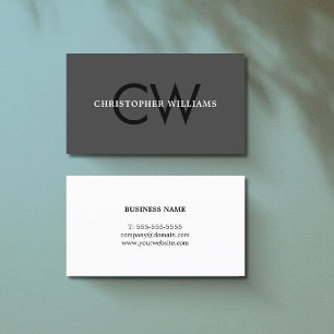 Elegant Black Grey White Bold Monogram Consultant Business Card