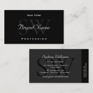 Elegant Black Grey White Large Initials Quality Business Card