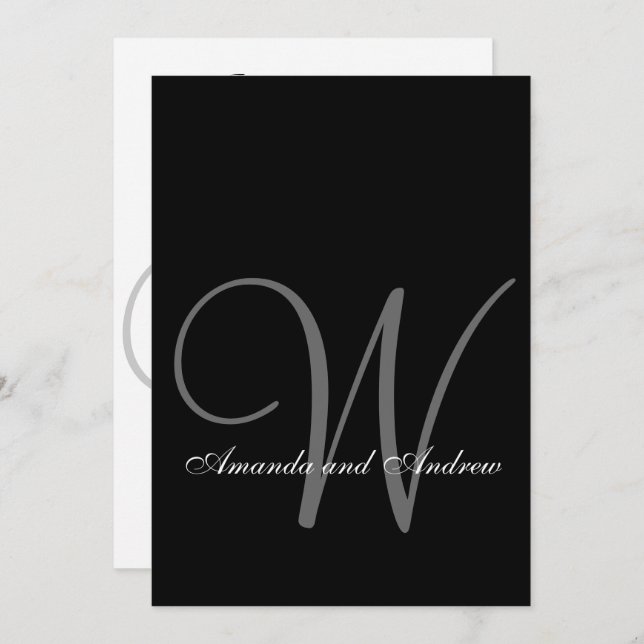 Elegant Black Grey White Monogram Wedding Invitation (Front/Back)