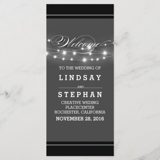 elegant black grey white wedding programs programme (Front)