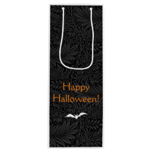 Elegant Black Halloween Floral Botanical Wine Gift Bag