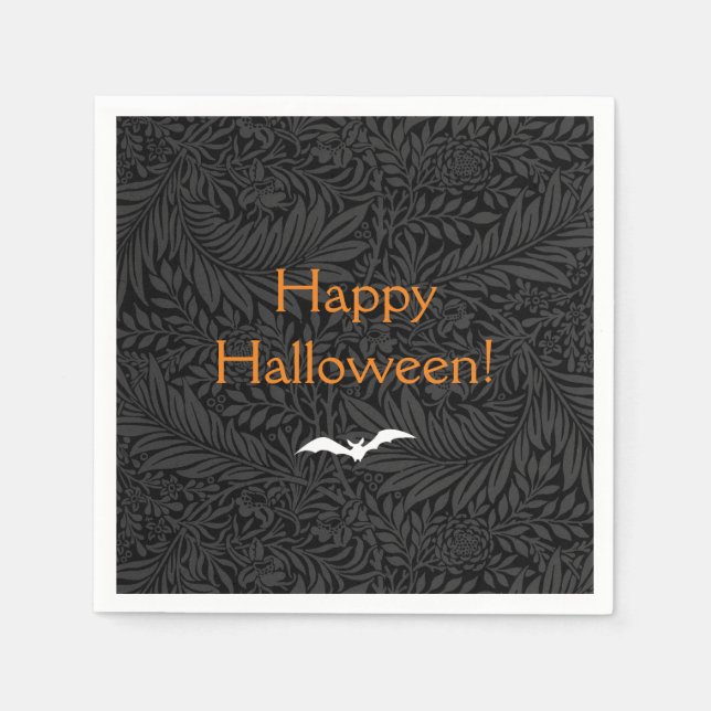 Elegant Black Halloween Floral Napkin (Front)