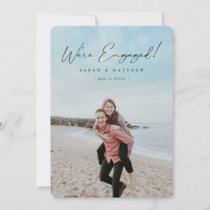 Elegant Black Hand Written Script Engagement Photo Announcement