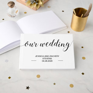 Elegant Black Handwriting Script Wedding Guest Book