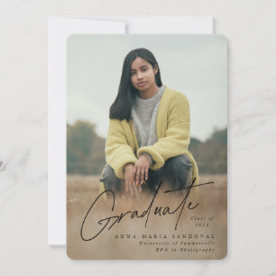 Elegant Black Handwritten Font 2 Photo Graduation Announcement