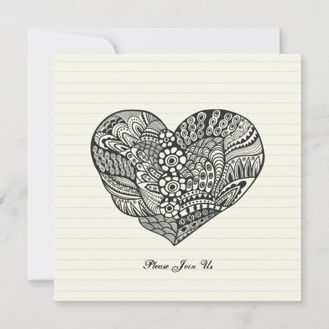 Elegant Black Heart Invitation (Front)