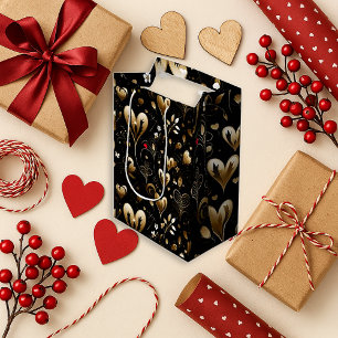 Elegant Black Heart Romance Small Gift Bag