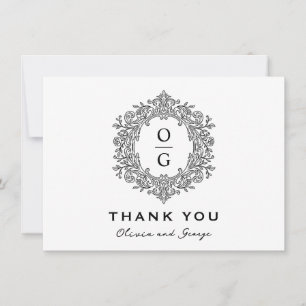 Elegant Black Heirloom Crest Wedding Thank You Card