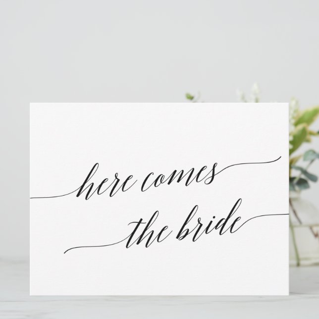 Elegant Black Here Comes the Bride Sign Invitation (Standing Front)