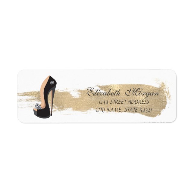 Elegant Black High Heels, Gold Brush Stroke (Front)